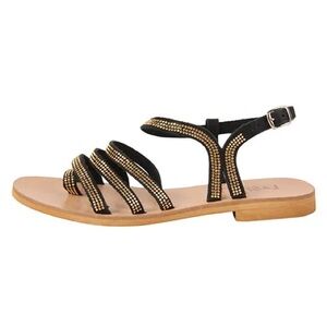 L*Space Sicily Black Gold by Cocobelle Leather Flat Sandals